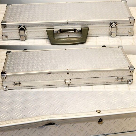 Deluxe BBQ Tool 5 pc Set Stainless Steel Metal Storage Diamond-Plate Store Carry - Picture 5 of 7